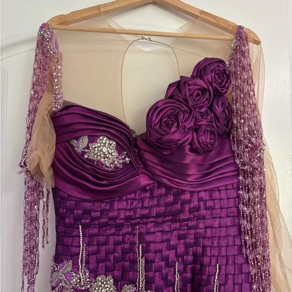 Elegant Purple Gown with Silver Embellishments